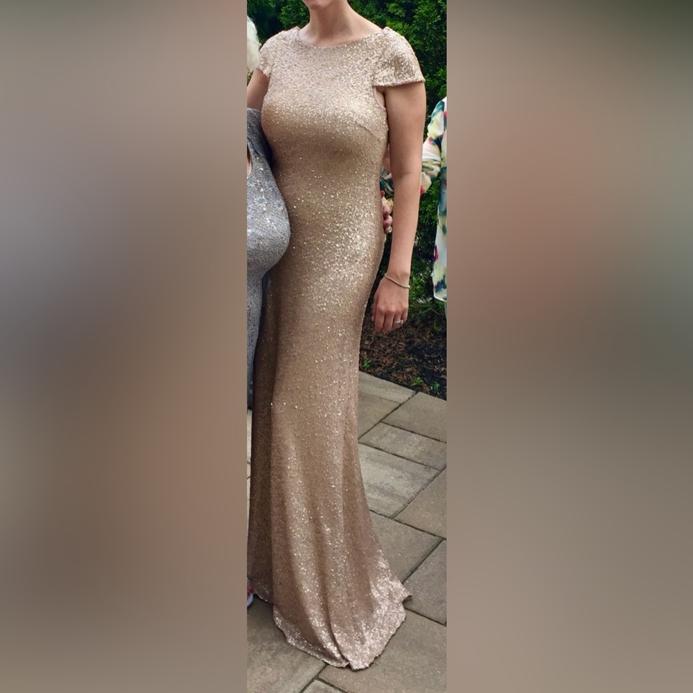 Sorella Vita Shimmering Sequin Rose Gold Cowl Back Dress - Picture 5 of 6